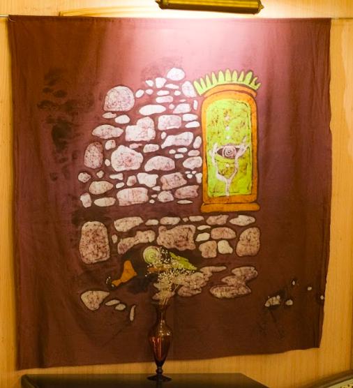 Within The Stones - Purple handmade batik piece with peacock