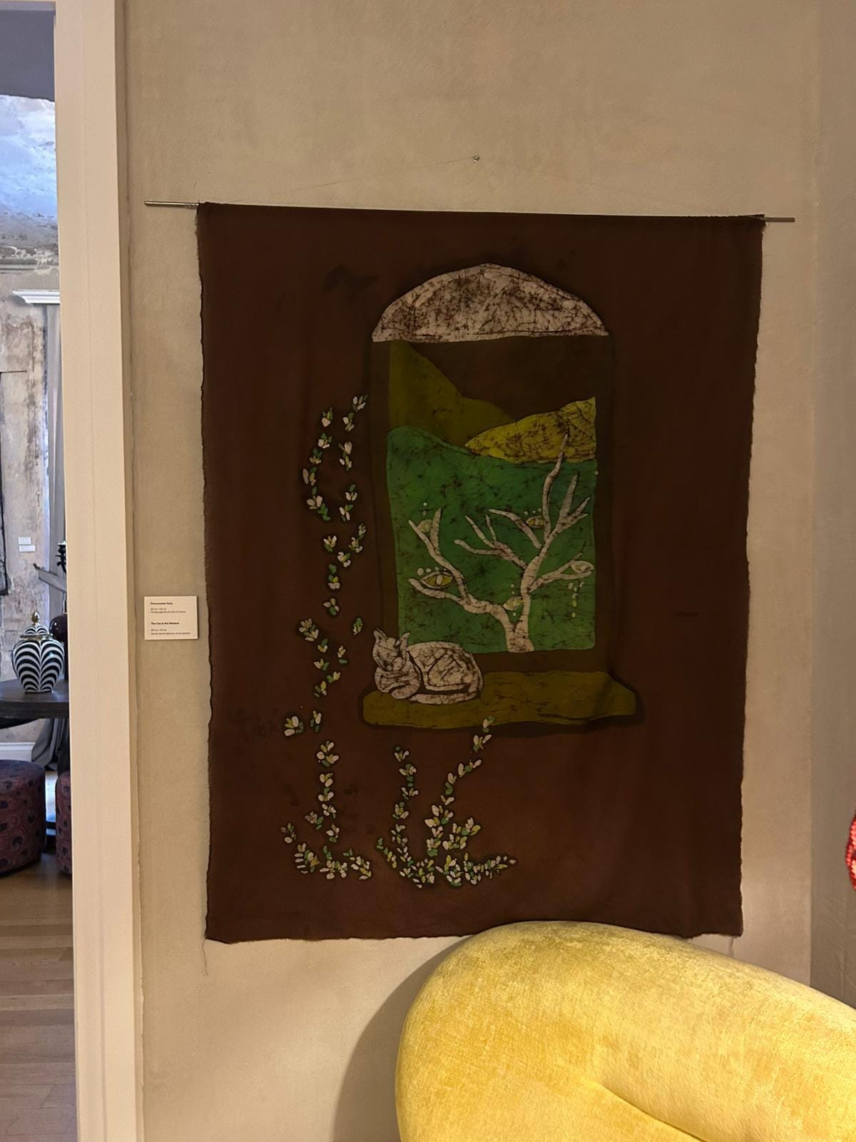 The Cat at the Window - Handmade Batik Art