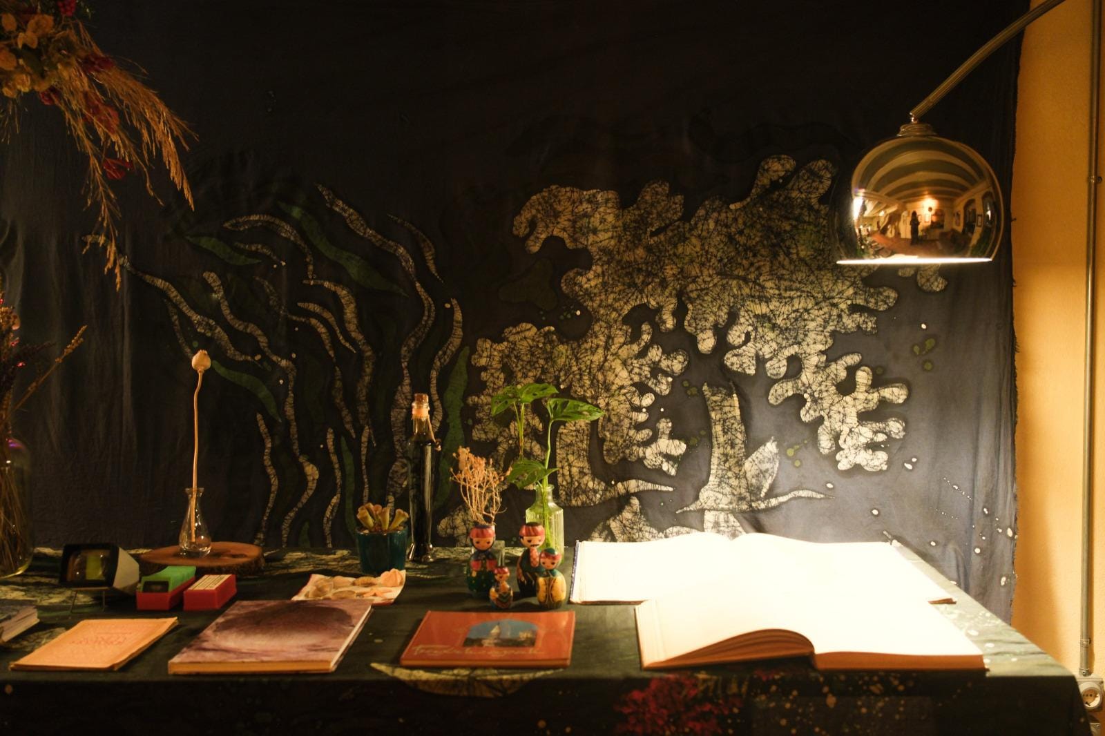 Natural and abstract installation batik fabric 4 metres long handmade art piece