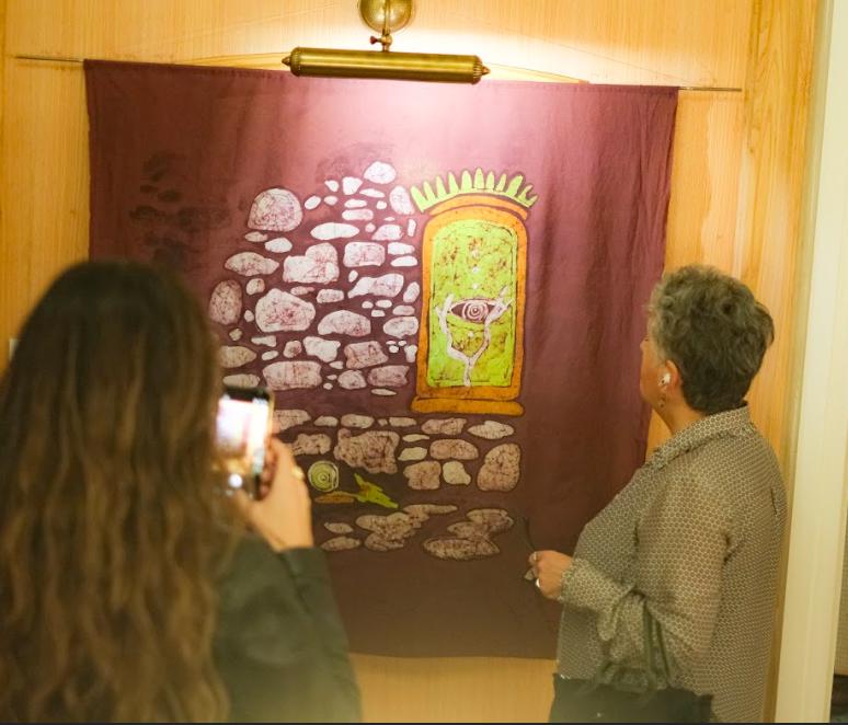 Within The Stones - Purple handmade batik piece with peacock